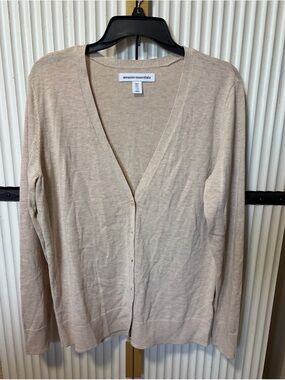 Amazon Essentials Beige V-Neck Button Front Cardigan